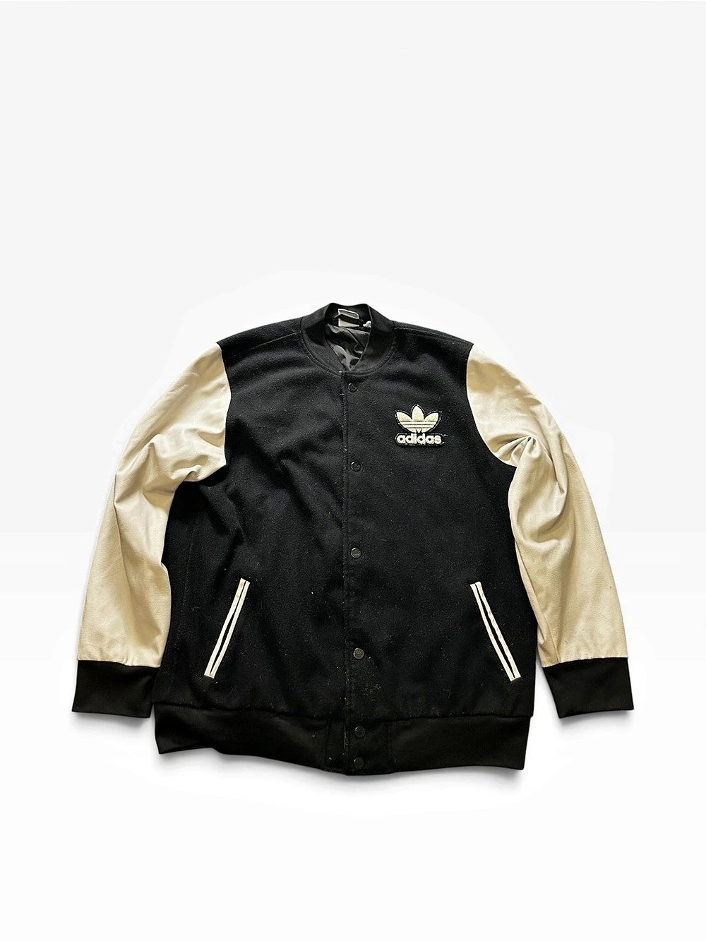 adidas Varsity Jacket Black & Cream Size Large